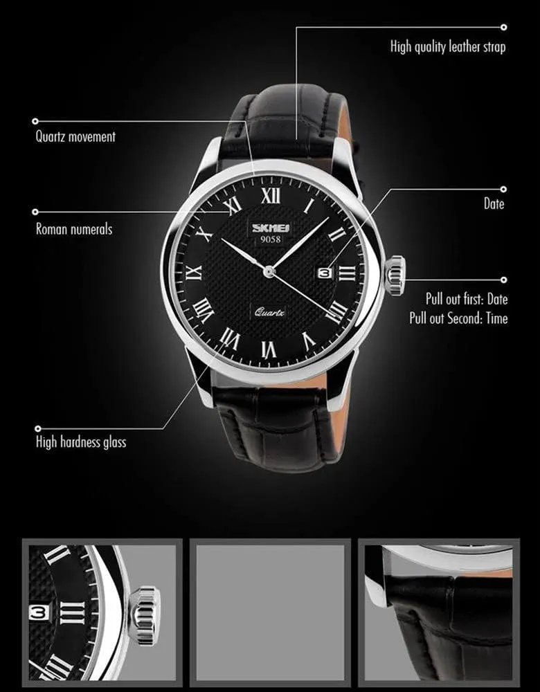 MASTOP Mens Womens Quartz Watch Roman Numeral Business Casual Fashion Analog Wrist Watch Classic Calendar Date Window 30M Waterproof Comfortable Leather Watches
