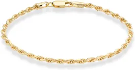 Miabella 18K Gold Over Sterling Silver Italian 2mm, 3mm Diamond-Cut Braided Rope Chain Bracelet for Men Women, Solid 925 Made in Italy