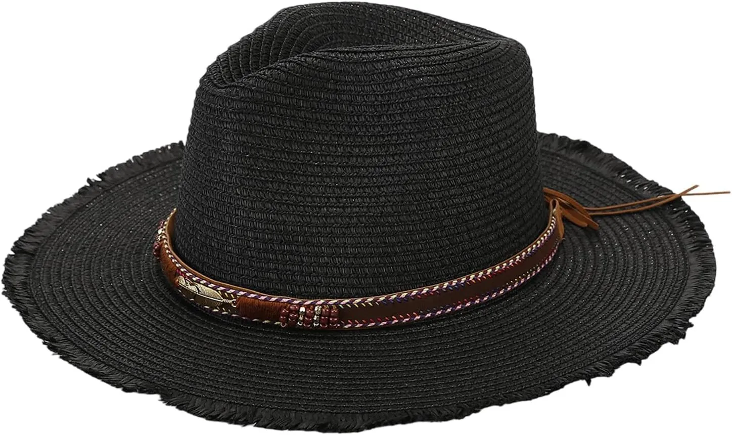 Panama Hat Men Womens Wide Brim Straw Hats Summer Sun Visors Ladies Beach Jazz Cap with Leather Belt