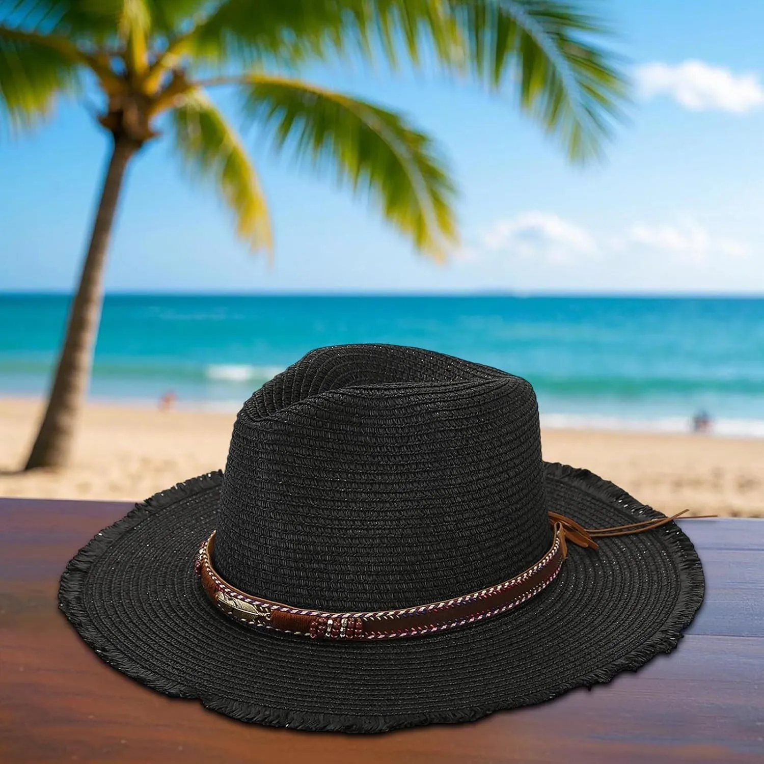 Panama Hat Men Womens Wide Brim Straw Hats Summer Sun Visors Ladies Beach Jazz Cap with Leather Belt