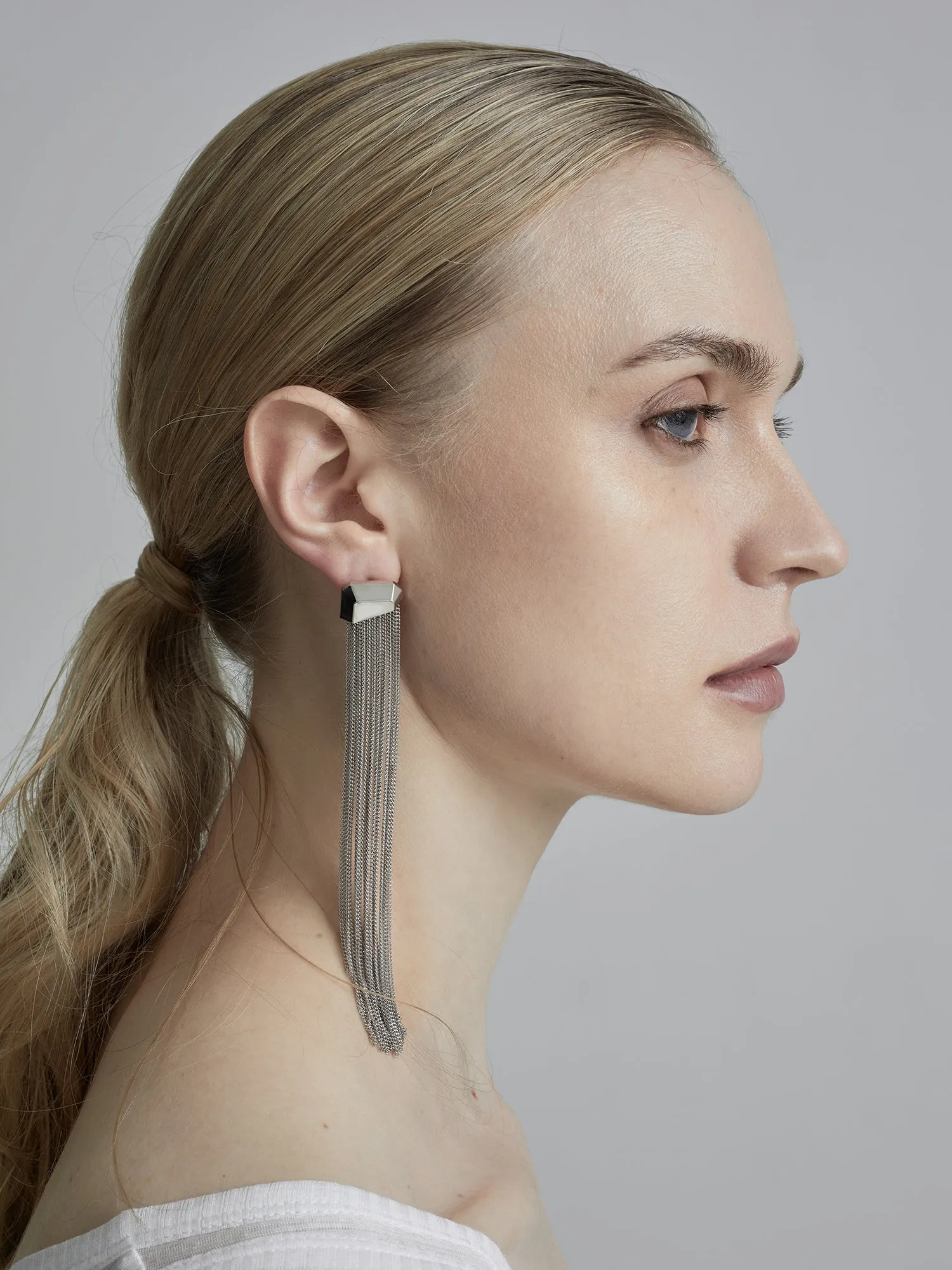Partial Gem Long Tassel Earring