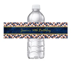 Party Favors Rose Gold Navy Blue Pink Chevron Birthday Water Bottle Labels Wrappers Supplies Personalized ideas decor