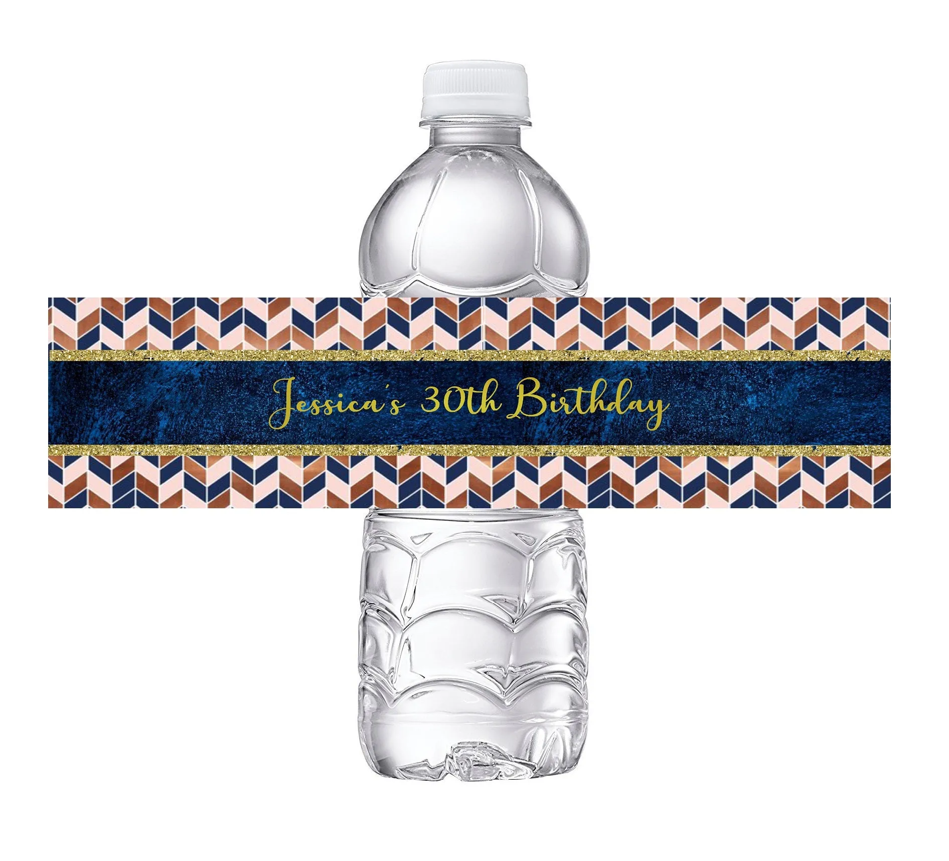 Party Favors Rose Gold Navy Blue Pink Chevron Birthday Water Bottle Labels Wrappers Supplies Personalized ideas decor