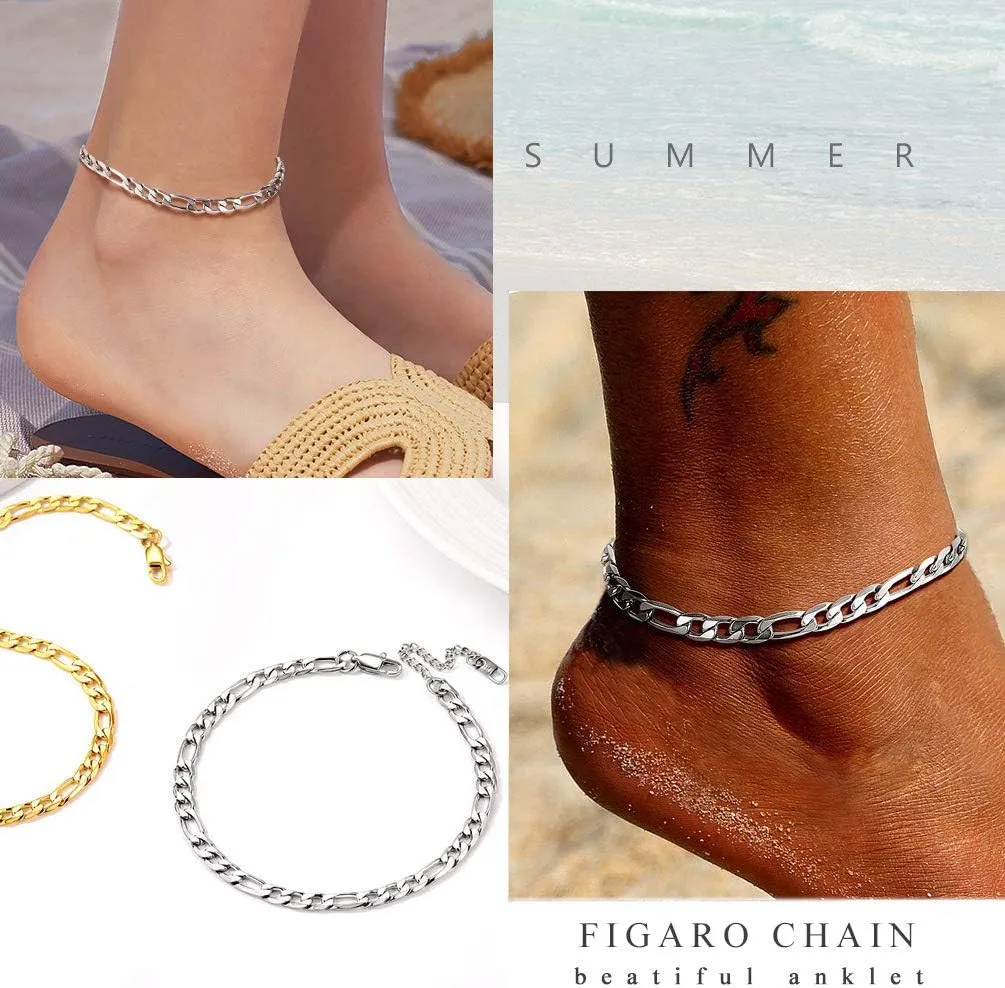 PROSTEEL Stainless Steel Chain Anklets for Women, Silver/Gold Tone, Ankle Bracelets Hypoallergenic, 8-10.5 Inch Adjustable, Come with Box