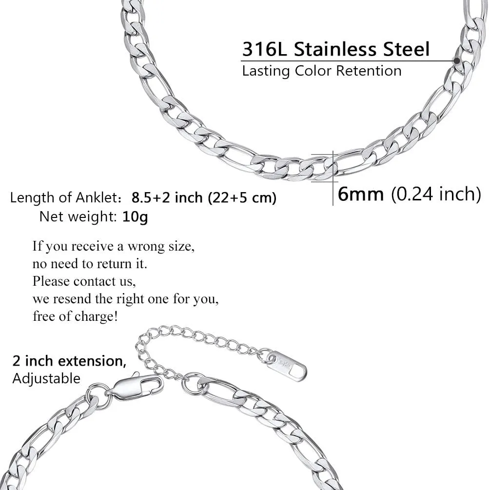 PROSTEEL Stainless Steel Chain Anklets for Women, Silver/Gold Tone, Ankle Bracelets Hypoallergenic, 8-10.5 Inch Adjustable, Come with Box