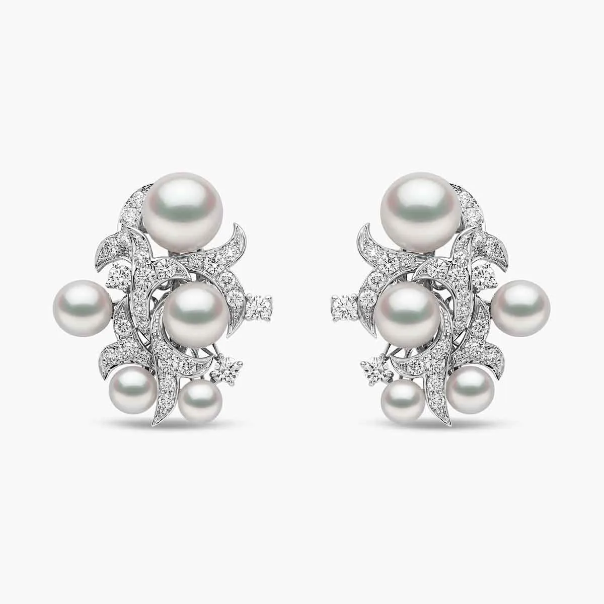 Raindrop 18K Gold Akoya Pearl and Diamond Cluster Earrings