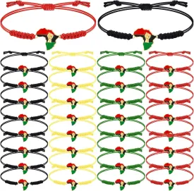 Sasylvia 20/48/100 Pcs Juneteenth Bracelets Bulk Adjustable Cord Stretch Black African Afro American Independence Day Juneteenth Party Supplies Freedom Day Gifts for Adults Teens Jewelry
