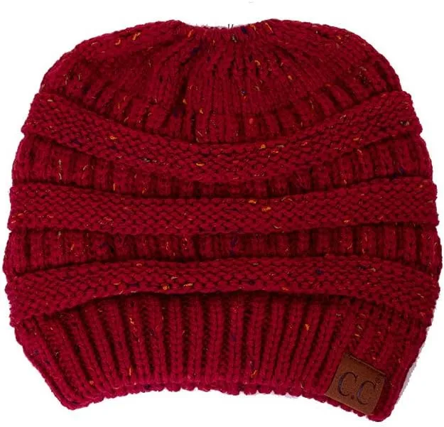 ScarvesMe Women Confetti BeanieTail Ponytail Messy Bun Solid Ribbed Beanie Hat Cap
