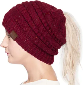 ScarvesMe Women Confetti BeanieTail Ponytail Messy Bun Solid Ribbed Beanie Hat Cap
