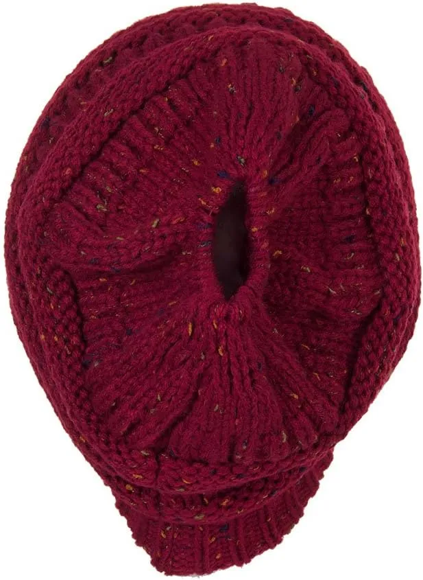 ScarvesMe Women Confetti BeanieTail Ponytail Messy Bun Solid Ribbed Beanie Hat Cap