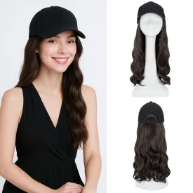 SEGO Hat Wig, Hat with Hair Attached for Women Black Baseball Cap with Hair Extensions, Long Wavy Baseball Cap Wig Adjustable Hats for Daily Party #4A