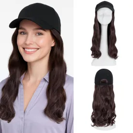 SEGO Hat Wig, Hat with Hair Attached for Women Black Baseball Cap with Hair Extensions, Long Wavy Baseball Cap Wig Adjustable Hats for Daily Party #99J
