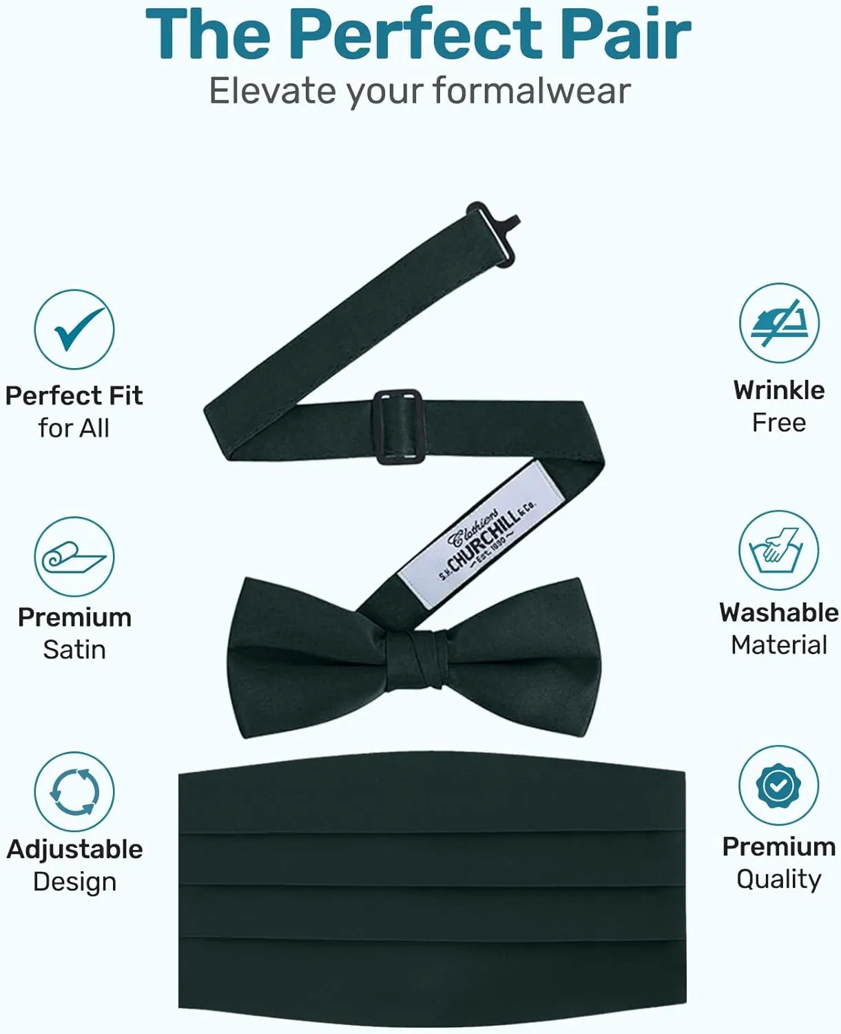 S.H. Churchill & Co. Men's Formal Satin Bowtie and Cummerbund Set