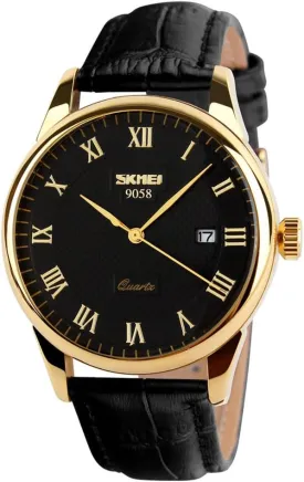 SKMEI Business Mens Quartz Wristwatches Roman Numeral Leather Band Casual Water Resist Analog Watches