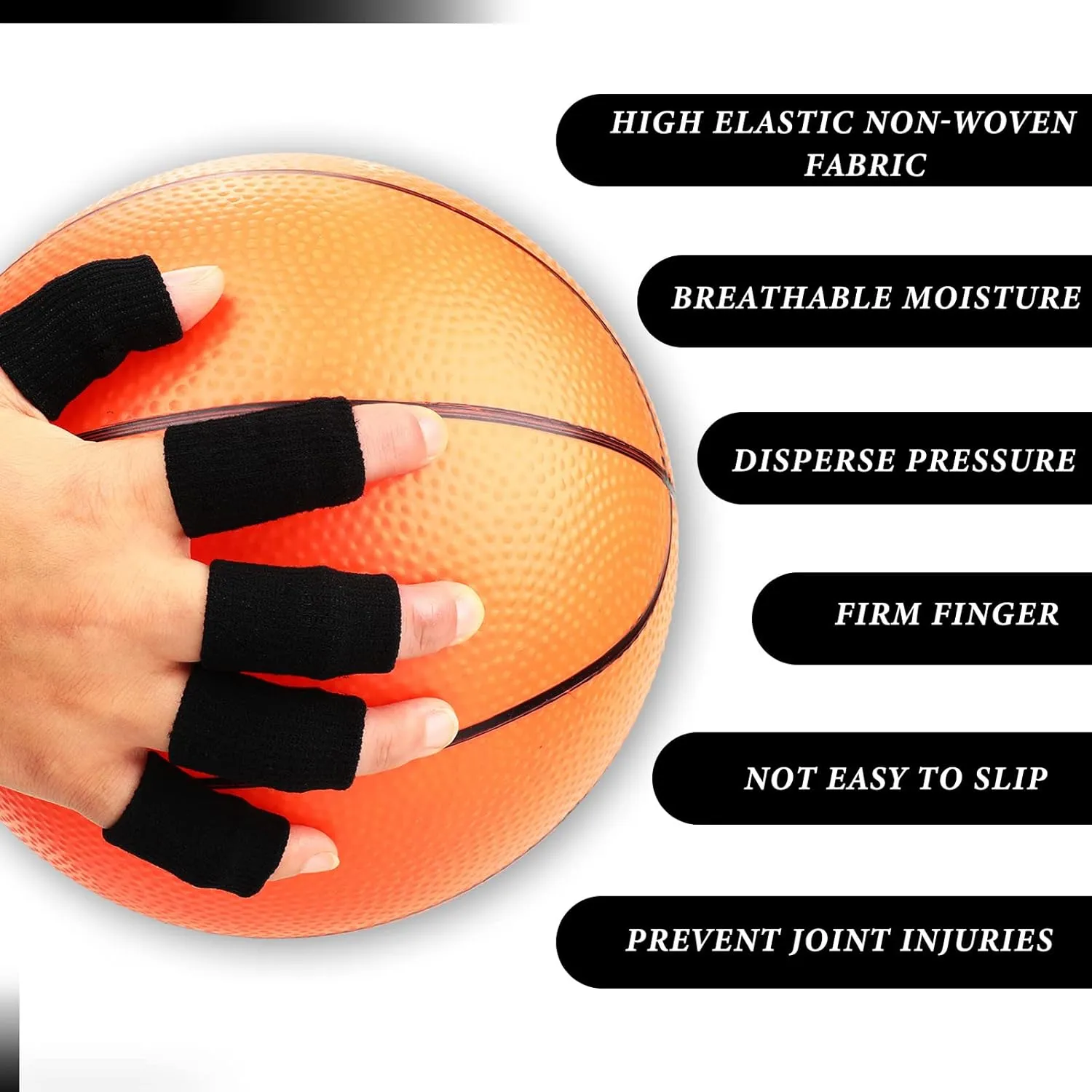 Skylety 30 Pieces Finger Sleeves with 1 Storage Bag, Thumb Splint Brace Support Protector Breathable Elastic Finger Tape for Pain Relief Arthritis Trigger Sports Basketball Baseball(Beige, Black)