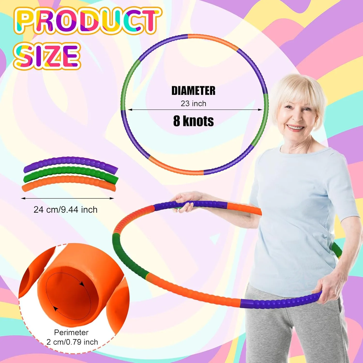 Sratte 6 Pcs Exercise Hoop Detachable Adjustable Plastic Hoops Snap Together Toy Ring Color Playground Toys for Girls and Boys Party Games, Sports, Exercise, Dog Training(28 Inch,Purple,Green,Orange)