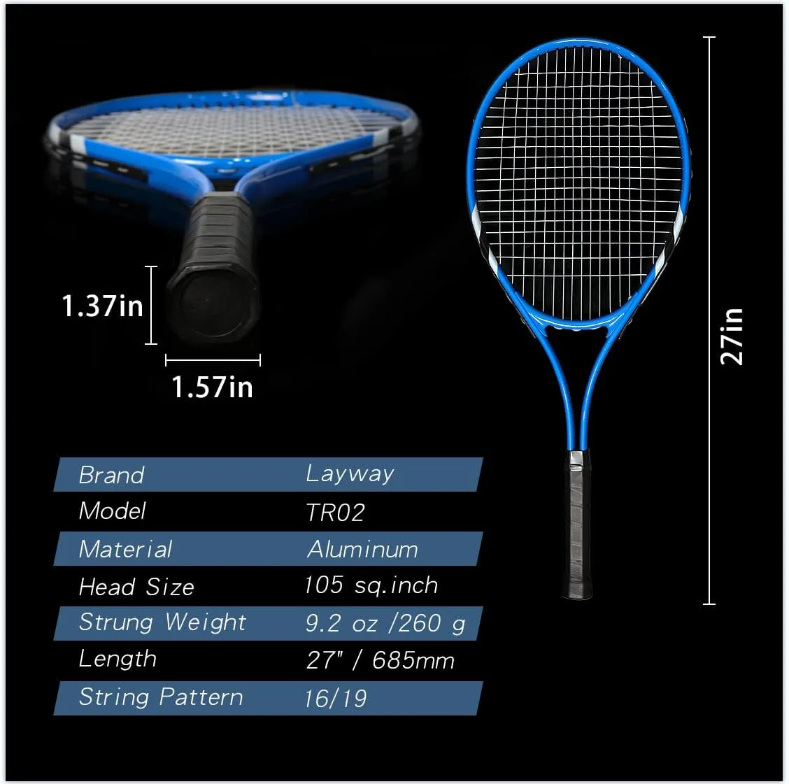 Tennis Rackets 2 Players Recreational for Beginners,Pre-Strung 27 Inch Light Adult Racquet Set for Women Men with Tennis Balls,Overgrips and Carry Bag