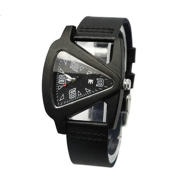 Unisex Charm Glass Bamboo Wooden WatchesFor Men and Women Fashion  Triangle Genuine   Leather Analog Quartz  Wrist Watch