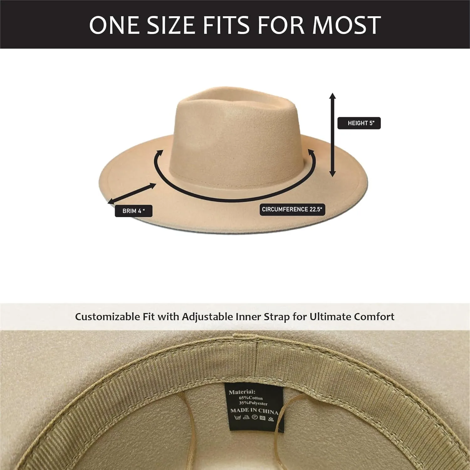 Wide Brim Vegan Felt Rancher Hat - Women, Men, and Kids Fedora Style with Adjustable Inner Drawstring