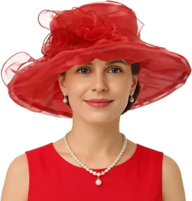 Women Derby Hats Organza Tea Party Cocktail Dress Kentucky Hat Wide Brim