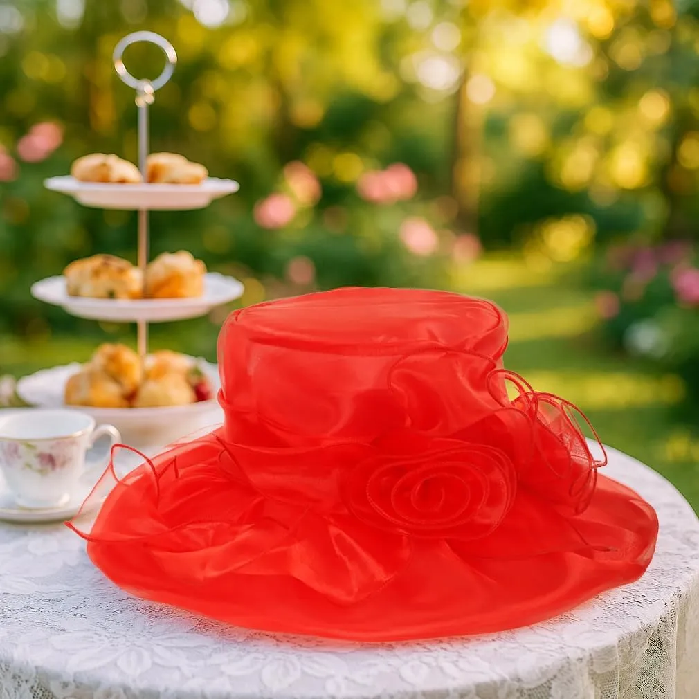 Women Derby Hats Organza Tea Party Cocktail Dress Kentucky Hat Wide Brim