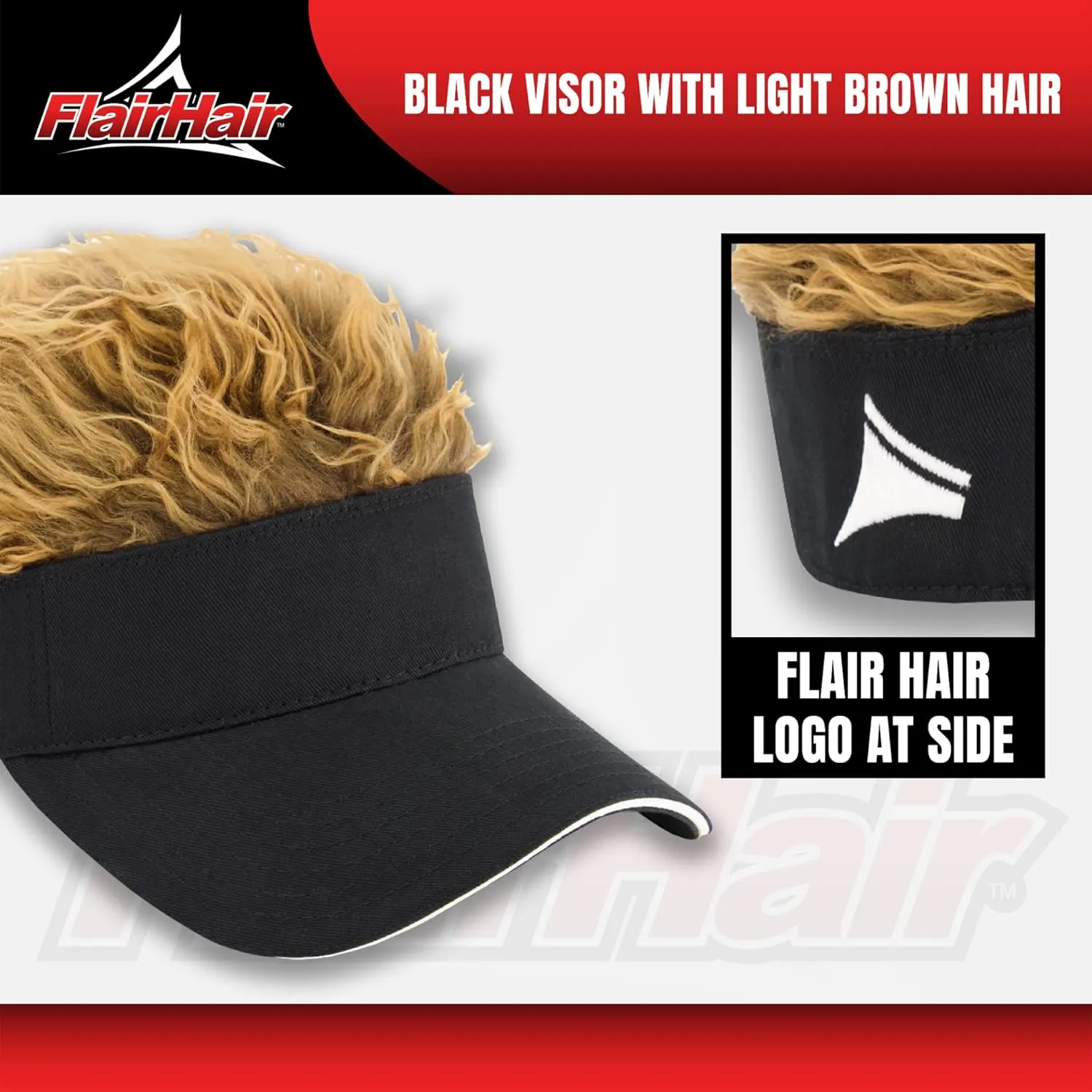 Women's Sun Visor Cap with Fake Hair, Adjustable Baseball Hat