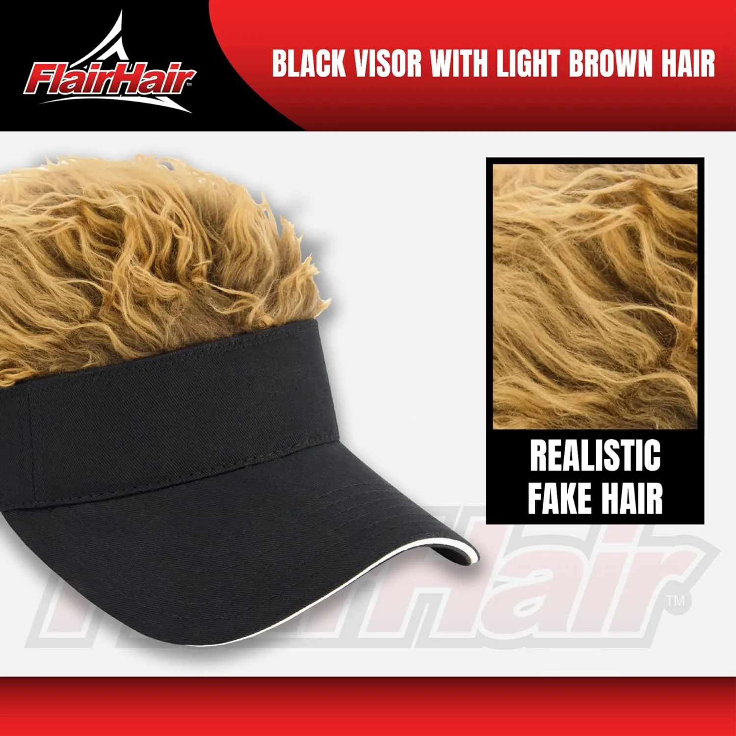Women's Sun Visor Cap with Fake Hair, Adjustable Baseball Hat