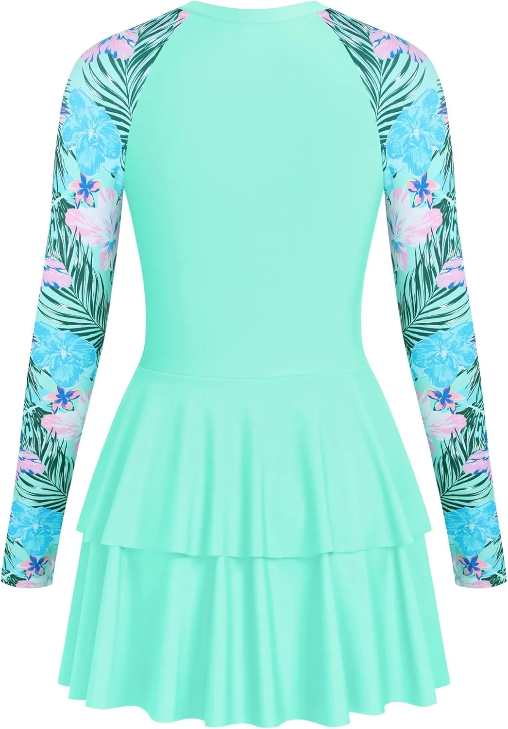 ZAFUL Women's One Piece Rash Guard Long Sleeve Modest Swimsuits Dress Zipper Bathing Suit Swimskirt